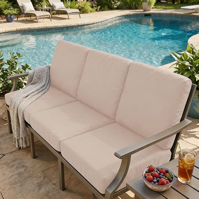 hyha Milk Silk Couch Cushion Covers, Soft Magic Sofa Covers Washable for 2 Cushion Couch, Stretch Sectional Outdoor Cushion Covers for Patio Furniture with Elastic Bottom(2 Packs, Taupe)