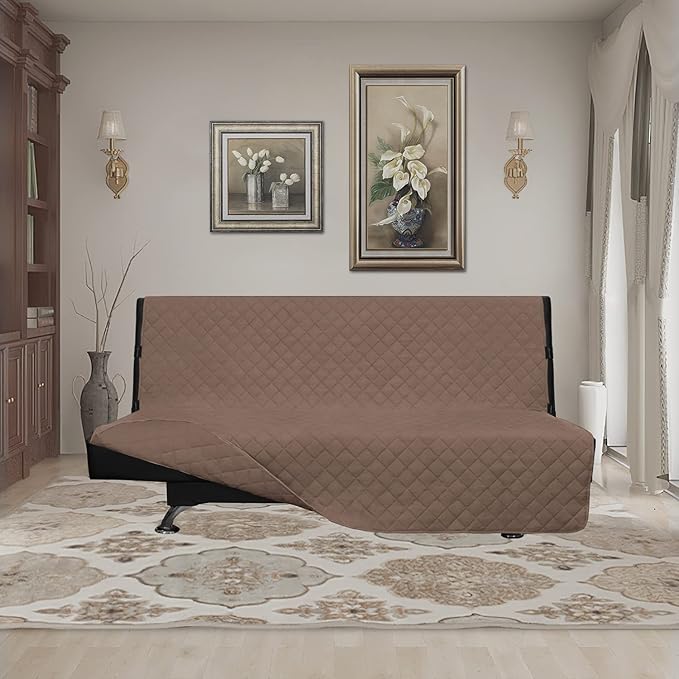 Easy-Going Futon Slipcover - Reversible Armless Sofa Cover - Furniture Protector - Water Resistant - Pets & Kids (Brown/Brown)