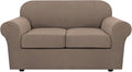 H.VERSAILTEX 3 Piece Stretch Sofa Covers for 2 Cushion Loveseat Couch Covers for Living Room Sofa Slipcovers (Base Cover Plus 2 Seat Cushion Covers) Jacquard Fabric (Medium Sofa, Macchiato)