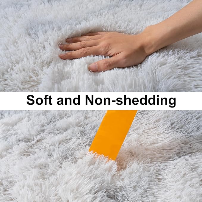Ultra Soft Runner Rugs for Bedroom Hallways with Upgraded Non-Slip Rubber Backing & Thick Memory Sponge, 2x5 Feet Fluffy Shag Throw Area Rug for Bedside Dorm Tie-dye Light Grey