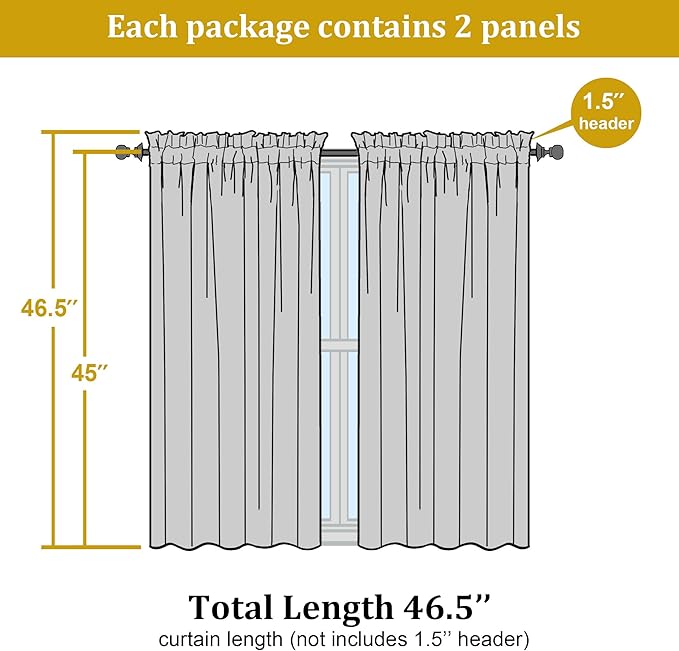 OWENIE Lemon Kitchen Sheer Curtains for Bedroom Living Room 45 Inch Length, Bedroom, Soft Solid Light Filtering Voile Short Sheer Curtain for Small Window, 42" W x 45" L, Lemon