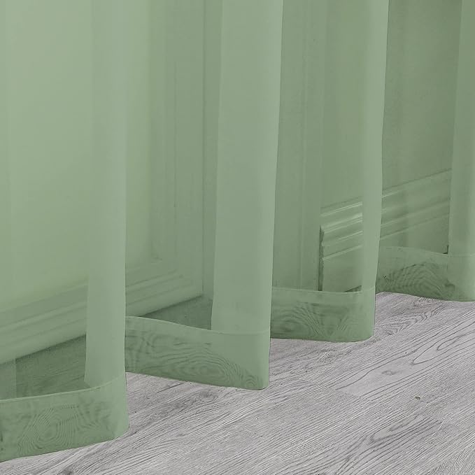 OWENIE Sheer Curtains, Sage Green Sheer Curtains 84 inch Length 2 Panels Set, Rod Pocket Voile Fimly Sheer Drapes for Living Room/Bedroom, 2pcs, Each 42" W x 84" L
