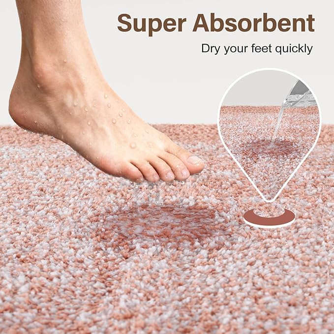 Bathroom Rugs 30x20 Non Slip Washable, Pink Bath Mat for Bathroom Floor Tub, Soft Absorbent Quick Dry Mats for Shower, Bathtub,Home Decor