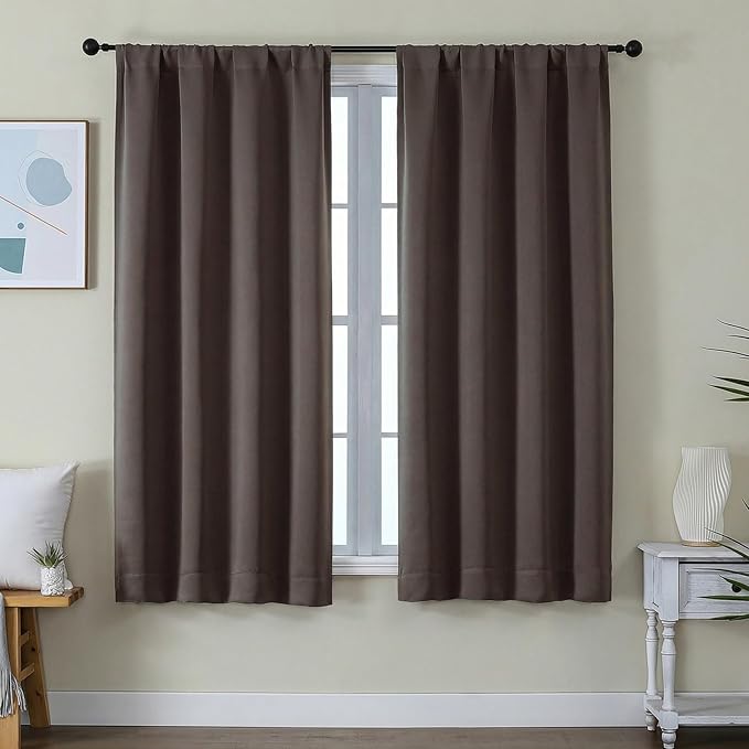 Simplebrand Ava Chocolate Blackout Curtains for Bedroom 63 Inch Length 2 Panels Set, Privacy Thermal Insulated Rod Pocket Door Window Curtains for Patio French Door Front Door, W40 x L63 Inch