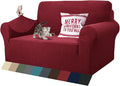 ZNSAYOTX 1 Piece Jacquard Couch Covers for 2 Cushion Couch High Stretch Loveseat Slipcover for Pets Dogs Anti Slip Love Seat Sofa Slipcover Furniture Protector (Loveseat, Wine Red)