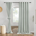 NICETOWN Flax Sage Green Linen Curtains for Room Divider, Grommet Top Thick Flax Semi Sheer Vertical Drapes Privacy Assured with Light Filtering for Sliding Glass Door, W68 x L84, 2 Pieces
