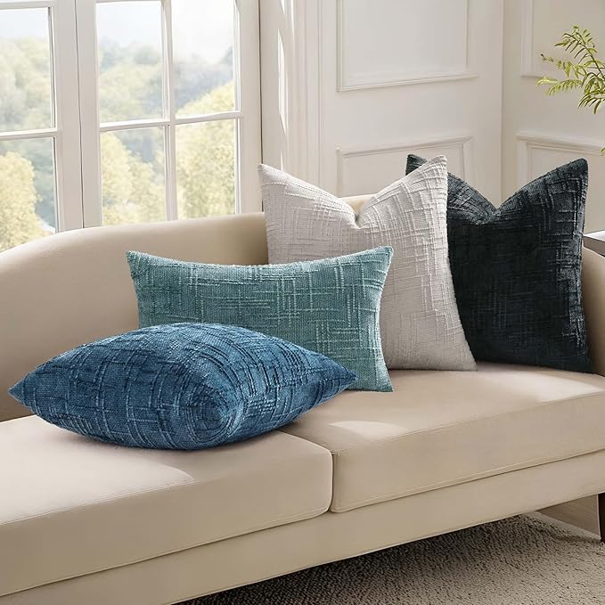 decorUhome Navy Blue Chenille Throw Pillow Covers 16x16 Set of 2 Textured Soft Cozy Slubby Couch Pillow Covers Modern Farmhouse Boho Decorative Pillow Cases for Bed Sofa Living Room