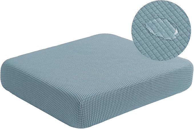 Water Repellent Sofa Seat Slipcovers Stretch Cushion Covers, Seaters Replacement for Furniture Protector, Soft Flexibility with Elastic Bottom (Large, Dusty Blue)