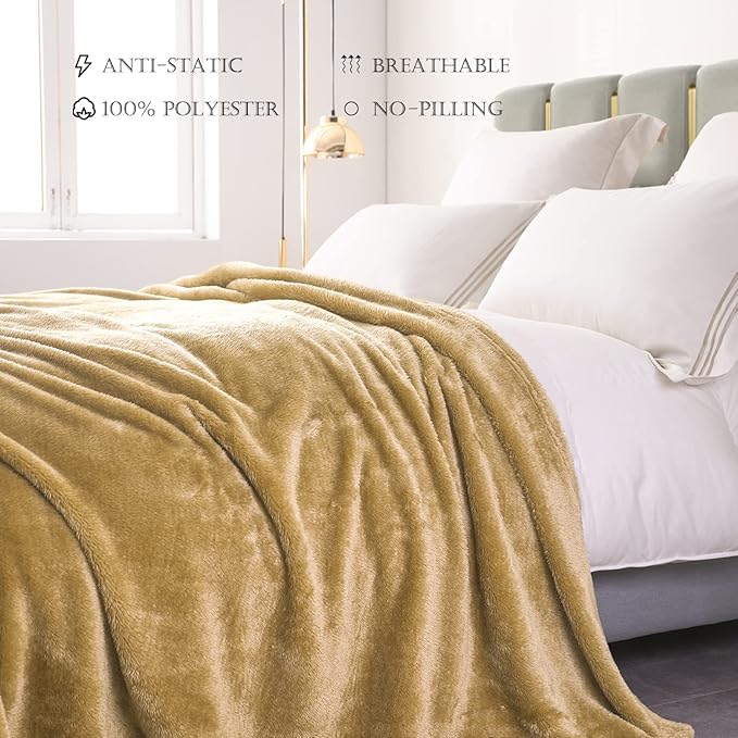 Exclusivo Mezcla Plush Fuzzy Fleece Bed Blanket King Size, Super Soft, Fluffy and Warm Blankets for Couch, Bed, All Season (Brown, 90x104 inches)