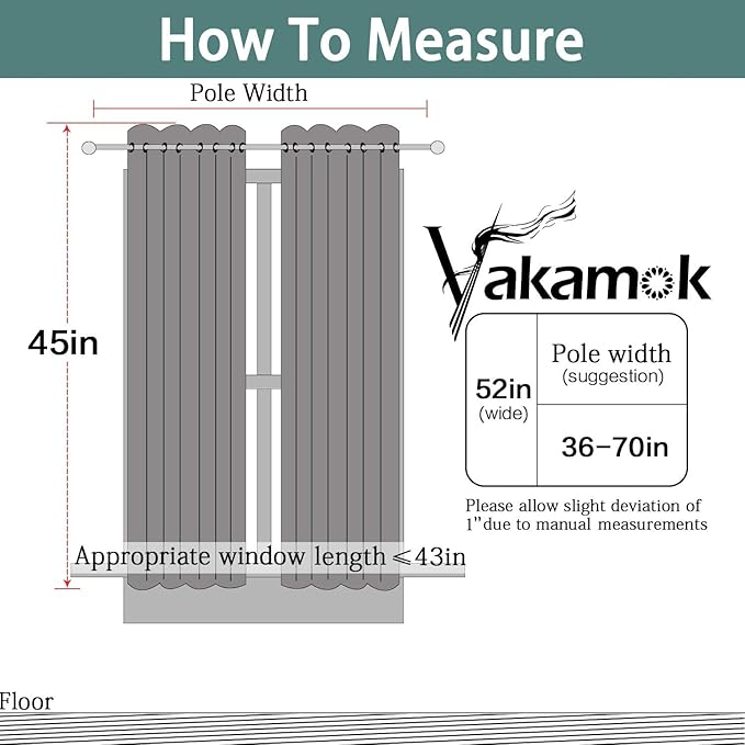 Yakamok Dove Grey Room Darking for Livingroom Dining Room Darkening Thermal Insulated Bay Window Hotel Modern Elegant Black Out Sunblock Curtins/Bedroom, 52 x 45 Inches, 2 Panel Sets