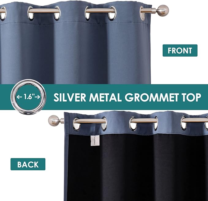 ChrisDowa 100% Blackout Curtains 84 inch Long for Bedroom with Black Liner, 2 Thick Layers Total Blackout Thermal Insulated Grommet Window Curtains 2 Panels Set (Stone Blue, 38 x 84 Inch)