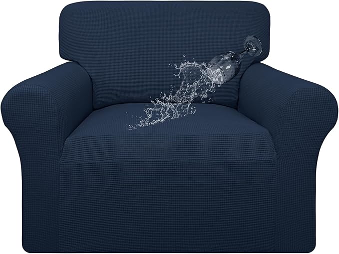 Easy-Going 100% Waterproof Oversized Chair Couch Cover, Dual Waterproof Sofa Cover, Stretch Jacquard Sofa Slipcover, Leakproof Furniture Protector for Kids, Pets, Dog and Cat, Dark Blue