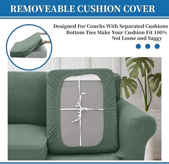 XINEAGE New 4 Pieces Couch Covers for 3 Cushion Couch Super Stretch Thick Soft Sofa Cover Anti Slip Sofa Slipcover Dogs Cats Furniture Protector (Pea Green, 71"-91")