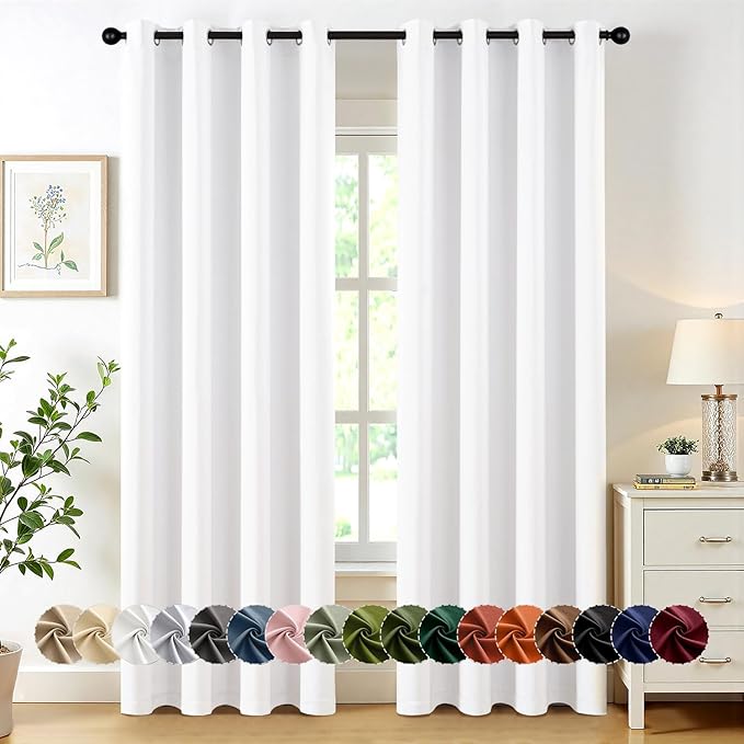 MIULEE Pure White Blackout Curtains for Bedroom Living Room 84 Inches Long 2 Panels, Thermal Insulated Room Darkening Drapes Solid Grommet Noise Reduction Light Blocking Window Treatments 50x84 Inch
