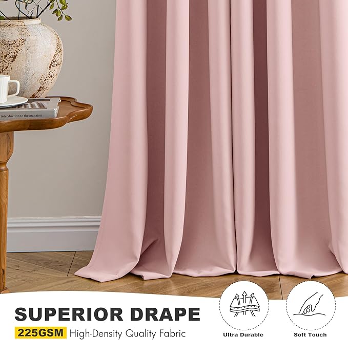MIULEE Baby Pink Blackout Curtains for Girls Bedroom Living Room 63 Inches Long 2 Panels, Nursery Thermal Insulated Room Darkening Drapes Solid Grommet Top Noise Reducing Window Curtains 40x63 Inch