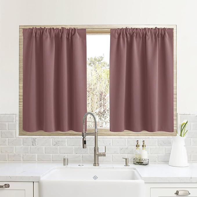 RYB HOME Cafe Blackout Curtains 24 inch Length, RV Curtains for Camper Windows, Mini Short Small Insulating Light UV Blocking Privacy Half Window Tiers, Width 42 by Length 24, Dusty Rose, 2 Panels