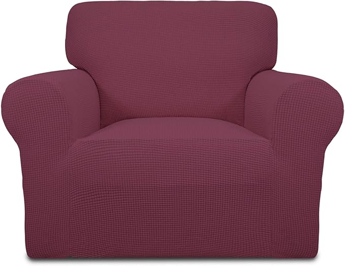 Easy-Going Stretch Chair Sofa Slipcover 1-Piece Couch Sofa Cover Furniture Protector Soft with Elastic Bottom for Kids, Pet. Spandex Jacquard Fabric Small Checks (Chair, ASH Rose)