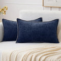 MIULEE Pack of 2 Couch Throw Pillow Covers 12x20 Inch Navy Blue Farmhouse Decorative Pillow Covers with Stitched Edge Soft Chenille Solid Dyed Spring Pillow Covers for Sofa Bed Living Room