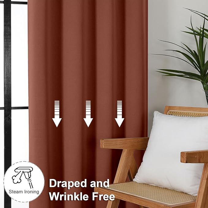 Simplebrand Ava Terracotta Blackout Curtains for Bedroom 96 Inches Long 2 Panels, Thermal Insulated, Energy Saving Living Room Window Treatment Curtains Blackout Drapes, W40 x L96 Inch, Terracotta