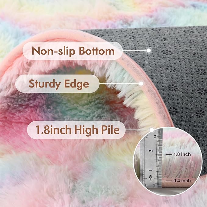 4x6 Ft Shag Kids Colorful Rugs for Bedroom, Ultra Soft Fluffy Furry Area Rugs for Nursery Living Room Indoor Floor, Aesthetic Carpet Home Decor (Rainbow)