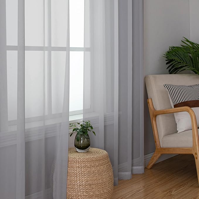 OWENIE Light Grey Sheer Curtains 78 inches Long 2 Panels Set for Bedroom Living Room, Soft Solid Living Room Sheer Curtain, Rod Pocket Light Filtering Farmhouse Curtains, 2 Pcs Each 42“ W x 78" L