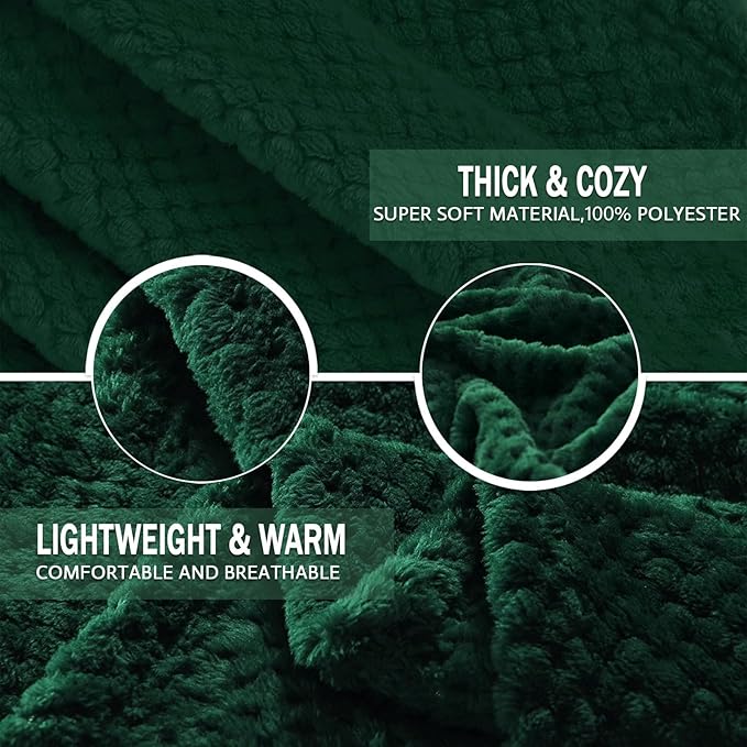Exclusivo Mezcla Fleece Bed Blanket Queen Size, Super Soft and Warm Blankets for Couch, Sofa and Bed Waffle Textured, Cozy, Fuzzy and Lightweight (Forest Green, 90x90 Inches)