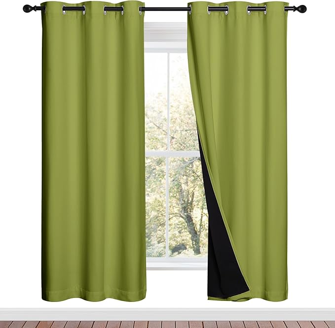 NICETOWN Full Shade Curtain Panels, 37" Wide x 70" Long, Fresh Green, Pair of Thermal Insulated & Energy Efficiency Blackout Drapes for Living Room, Lined Silky Performance Window Dressing