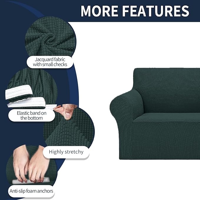Cupuamon 2026 New Stretch Sofa Slipcovers Couch Cover for 3 Cushion Furniture Protector Sofa Covers with Elastic Bottom Jacquard Fabric Small Checks for Pets, Kids -Sofa, Hunter