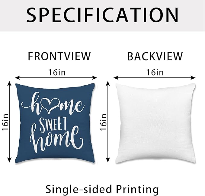 Hexagram Geometric Blue Pillow Covers 16x16 Set of 4, Decorative Outdoor Boho Modern Throw Pillow Covers, Home Sweet Home Farmhouse Cushion Case for Couch Sofa Bedroom Indoor Decor(No Insert)