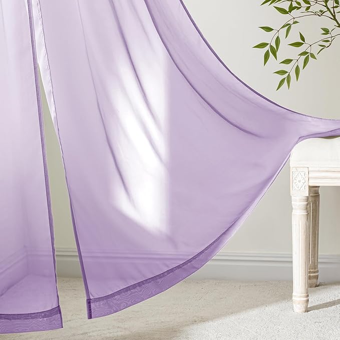 MIULEE Light Purple Sheer Curtains 96 Inches Long, 4 Panels Set, Lavender Light Filtering Rod Pocket Voile Drapes for Living Room and Bedroom, Airy Soft Fabric Window Treatments, 42 x 96 Inches
