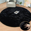 ORINOVA Black Round Area Rug 5ft Washable Faux Fluffy Fur Rug for Bedroom Circle Nursery Rug for Living Room Girl Room Cute Décor