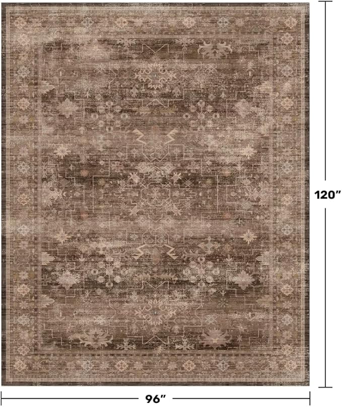 Hazo Haus Boho Taupe Brown Living Room Rug 8x10 - Modern Vintage Traditional Eclectic Oriental Neutral, Washable Low Pile Non-Slip Extra Large Area Rugs for Dining Under Table Bedroom Lounge