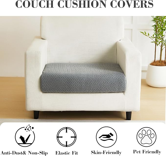 Couch Cushion Covers Sofa Covers Couch Covers for Sofa Pet Friendly Universal Sofa Covers Washable Stretch Slipcovers for Sectional Sofa (Texture Gray,Large Single Seat Cover)