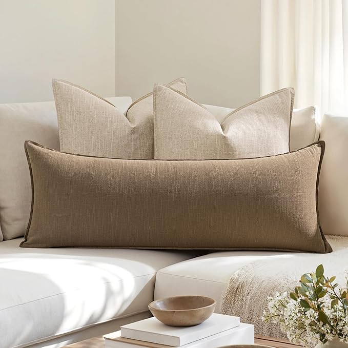 MIULEE Decorative Long Lumbar Throw Pillow Cover for Bed 14x36 Khaki Boho Farmhouse Neutral Couch Pillowcase Pack of 1 Accent Modern Sofa Cushion Livingroom Home Decor (Covers Only)
