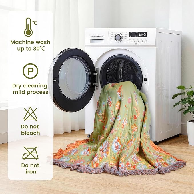 MSGKV Boho Throw Blanket 90"x108" Floral 100% Cotton Blanket with Flower and Butterfly for Bed Spring Breathable Lightweight Farmhouse King Blankets Home Decor Muslin