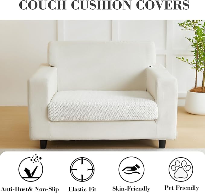 Sofa Covers Couch Covers for Sofa Pet Friendly Couch Cushion Covers Universal Sofa Covers Washable Stretch Slipcovers for Sectional Sofa (Texture Ivory White,Extra Large Single Seat Cover)