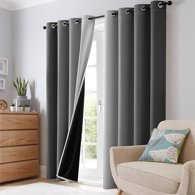 SimpleHome Grey and Greyish White Blackout Curtains for Bedroom 72 Inches Long, Room Darkening Grommet Curtains for Living Room,Thermal Insulated Ombre Drapes,2 Panels, 52x72 inches Length