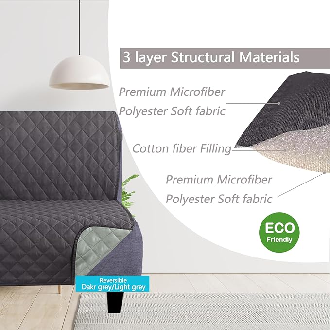 U-NICE HOME Futon Sofa Covers Reversible Sofa Slipcover Armless Cover Furniture Protector Couch Cover Water Resistant (Futon, Dark Grey/Light Grey)