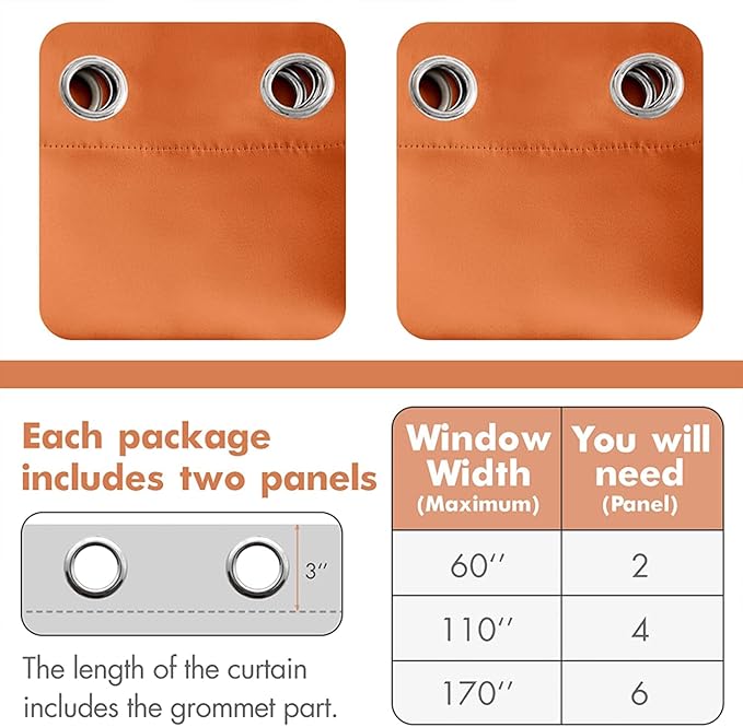 MIULEE 96" Long Room Darkening Curtains Thermal Insulated Drapes Solid Window Treatment Set Grommet Top Light Blocking Blackout Curtain for Fall Living Room/Bedroom 2 Panels Orange