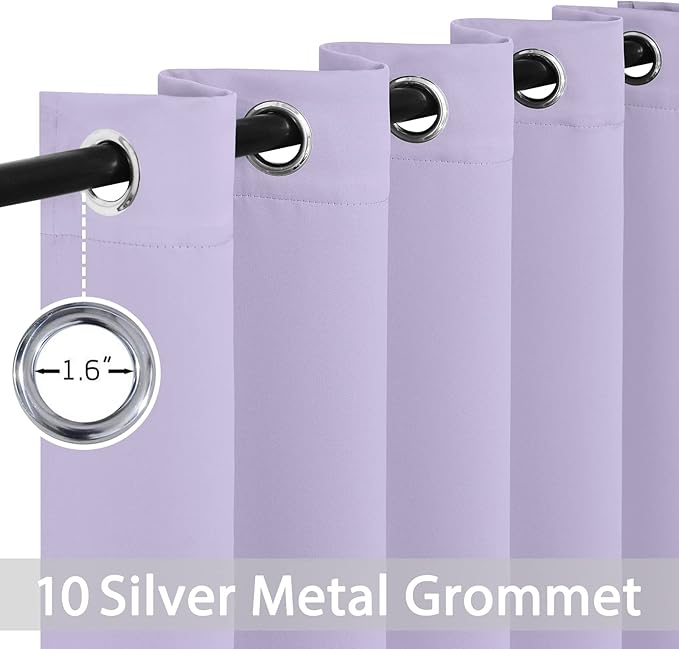 Yakamok Light Blocking Room Darkening Thermal Curtains - Blackout Curtains with Grommet Top for Bedroom/Living Room (62Wx84L, Lilac, 2 Panels)