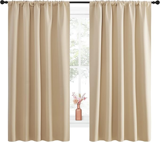 NICETOWN Room Darkening Curtains for Bedroom - Home Decoration Privacy Protection Thermal Insulated Solid Drapes/Draperies for Kitchen Window (Biscotti Beige, Set of 2, 52 x 63 inches)