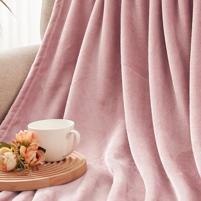 Exclusivo Mezcla Fleece Blanket King Size for Bed, Super Soft and Warm, All Season, Cozy, Plush, Lightweight, 90x104 Inches, Dusty Pink
