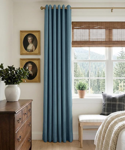 100% Blackout Shield Linen Blackout Curtains for Bedroom, Stone Blue Grommet Curtains for Living Room, Thermal Insulated Room Darkening Drapes for Nursery, Boho Home Decor, 50" W x 90" L, 2 Panels