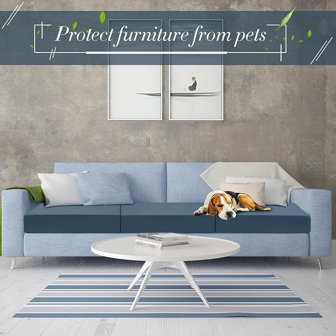 Newwiee Set of 4 Stretch Patio Cushion Covers Sofa Couch Seat Chair Slipcovers Cushion Cover Replacement Furniture Protector for Pets Washable(Dusty Blue,Seat Cover,Solid)
