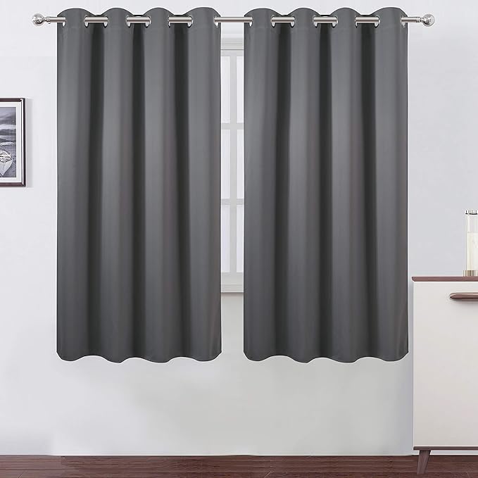 LEMOMO Grey Bedroom Blackout Curtains/52 x 63 Inch Long/Set of 2 Curtain Panels/Thermal Insulated Room Darkening Curtains for Bedroom
