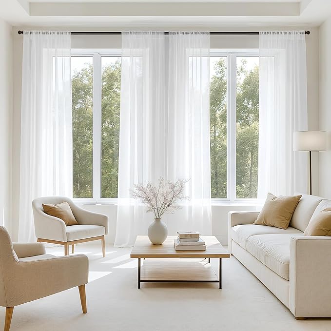 MIULEE White Sheer Curtains 94 Inches Long, 4 Panels Set, Light Filtering Voile Rod Pocket Drapes, Airy Soft Fabric Window Treatments for Living Room and Bedroom, 42 x 94 Inches