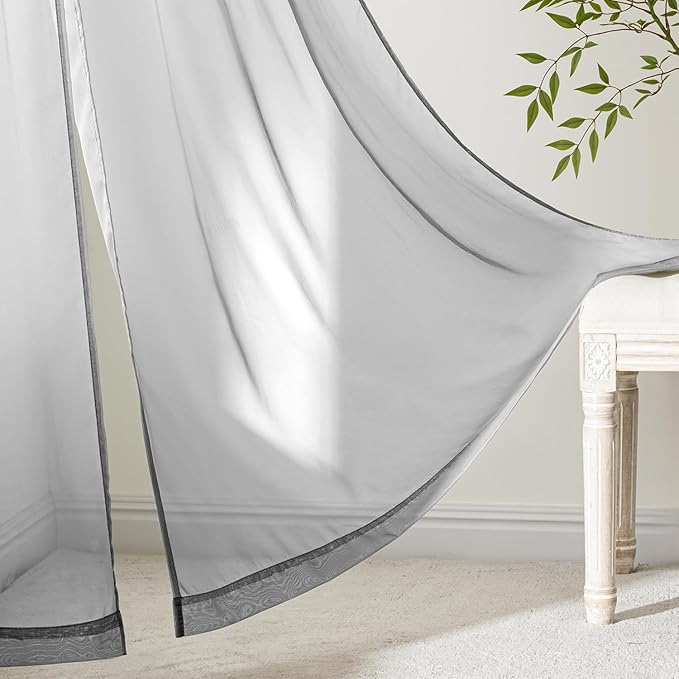 MIULEE Dark Grey Sheer Curtains 72 Inches Long, 4 Panels Set, Rod Pocket Light Filtering Window Drapes for Bedroom and Living Room, Elegant Airy Fabric, 42 x 72 Inches
