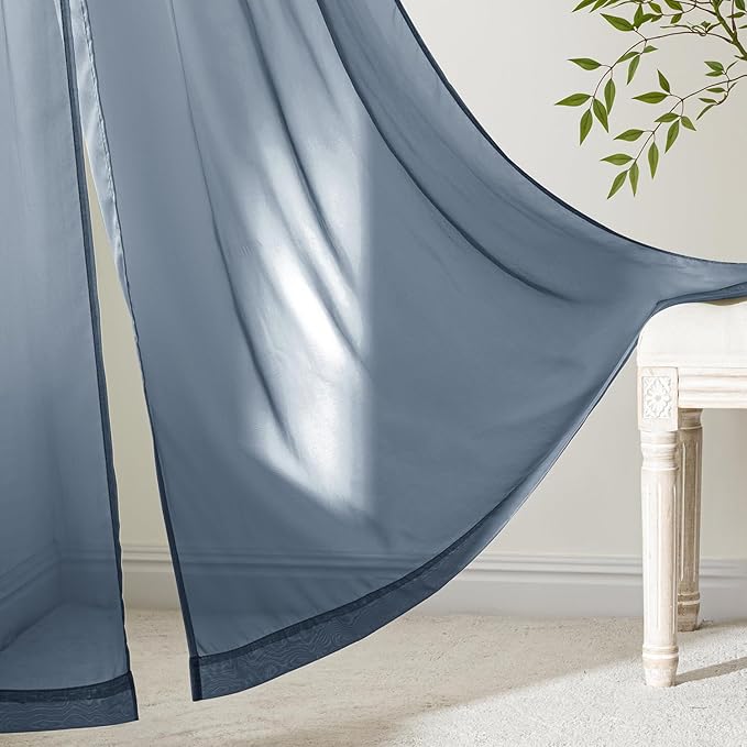 MIULEE Navy Blue Sheer Curtains 63 Inches Long, 4 Panels Set, Light Filtering Rod Pocket Voile Drapes Window Treatments, Semi Transparent Airy Fabric for Bedroom and Living Room, 42 x 63 Inches