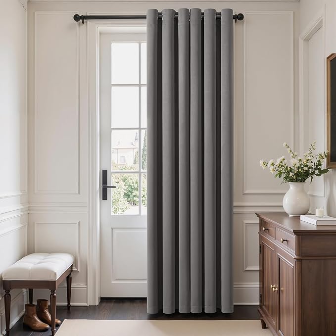 MIULEE Blackout Door Curtain Set of 2, 34 x 80 Inch Grey Thermal Insulated Room Divider Drapes with Grommet Top for Privacy Cover, Living Room, Bedroom, Closet & Temporary Doorway