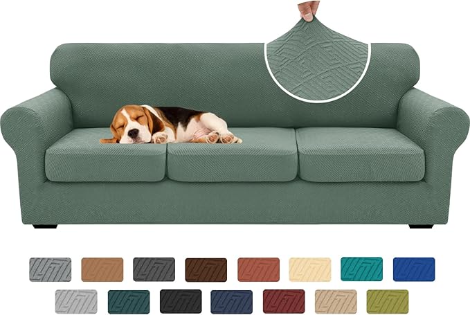 XINEAGE New 4 Pieces Extra Large Couch Covers for 3 Cushion Sofa Super Stretch Sofa Cover for 3 Large Seat Cushion Universal Slip Cover for Living Room (Pea Green), 91"-110"(3 Cushions)